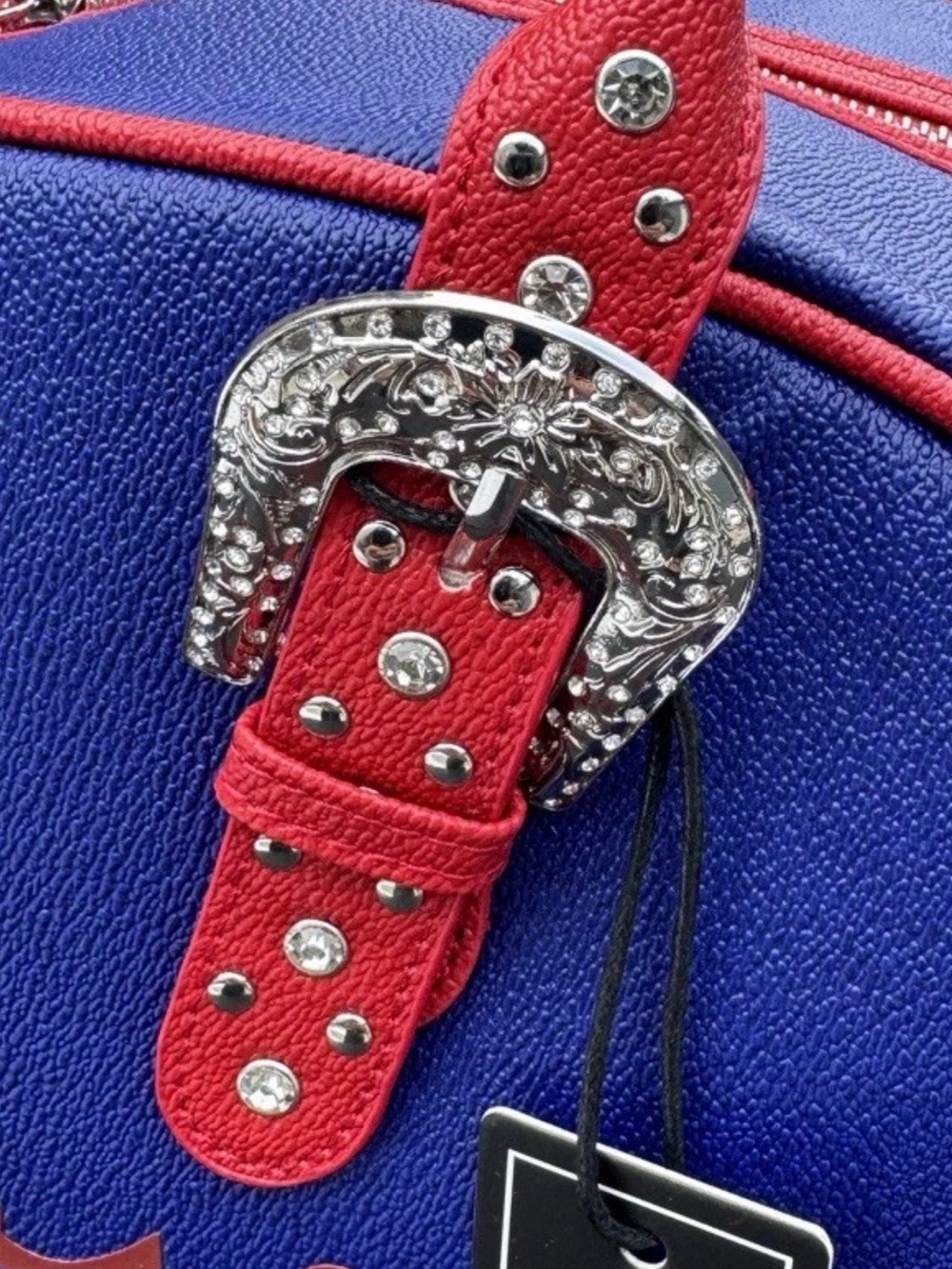 Von Dutch Originals NWT Weekender Red & Blue & Crystal Buckle Duffle Bag (P226) - Picture 10 of 13